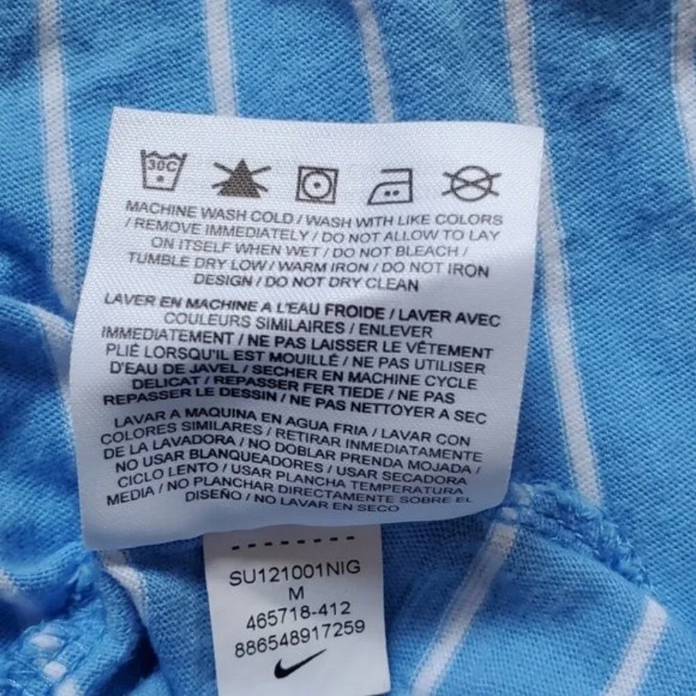 Nike The Athletic Dept blue white striped short sleeve crew neck t shirt sz M